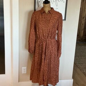 Nine West Leopard Print Long Sleeve Dress